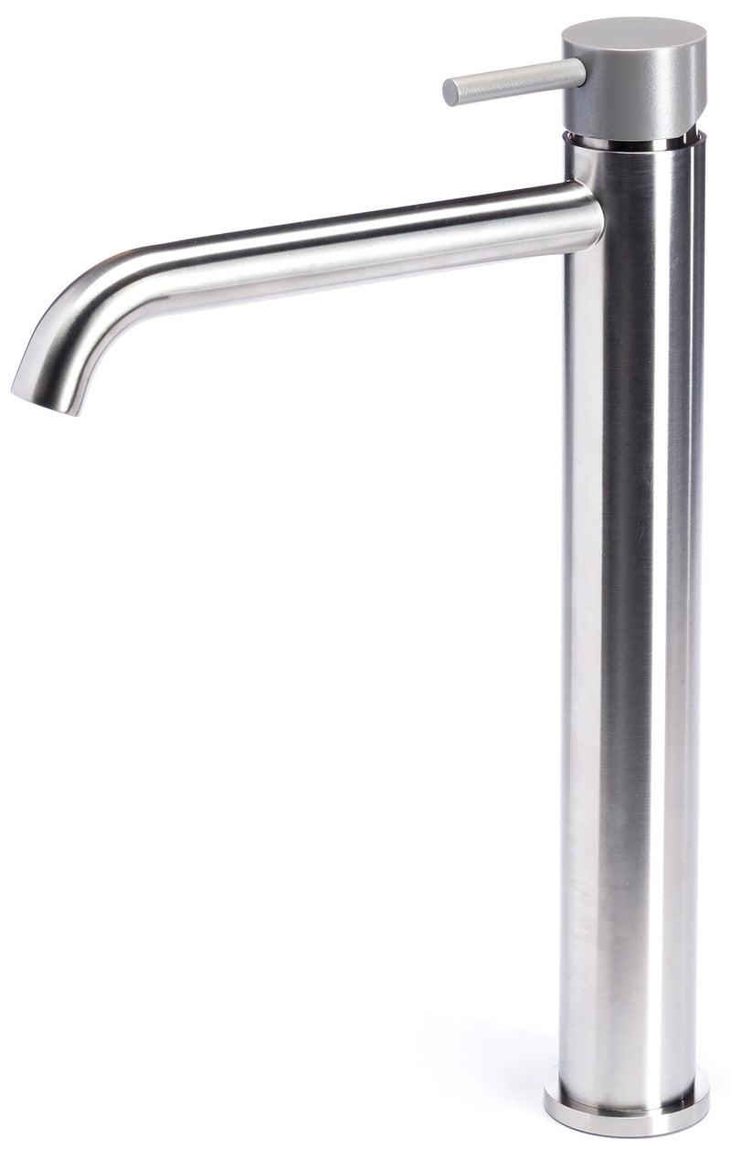 Rubinetto Miscelatore Monocomando Lavabo Alto in Acciaio Inox Satinato Maniglia Roccia-1