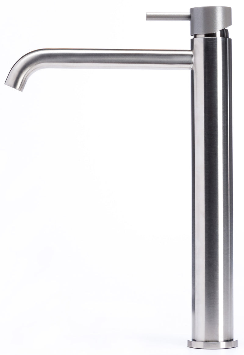 Rubinetto Miscelatore Monocomando Lavabo Alto in Acciaio Inox Satinato Maniglia Roccia-2