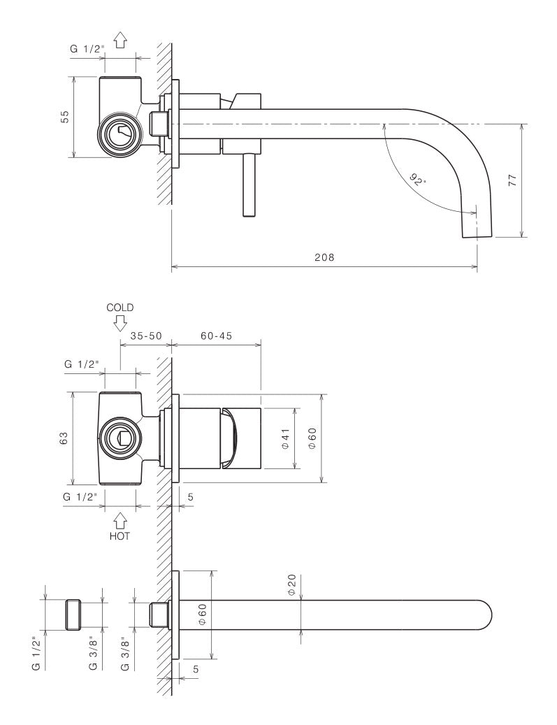 Rubinetto Miscelatore Monocomando Lavabo da Parete in Acciaio Inox Maniglia Perla-2