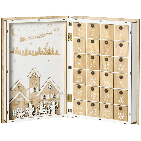 Weihnachts-Adventskalender in Buchform 22 x 7 x 32 cm mit weihnachtlichen Motiven aus weißem Holz acquista