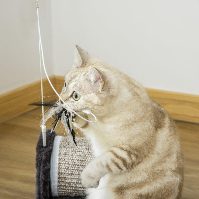 Tiragraffi per Gatti in Truciolato 44x24x16 cm con Gioco di Piume in Truciolato Peluche e Sisal Grigio-8