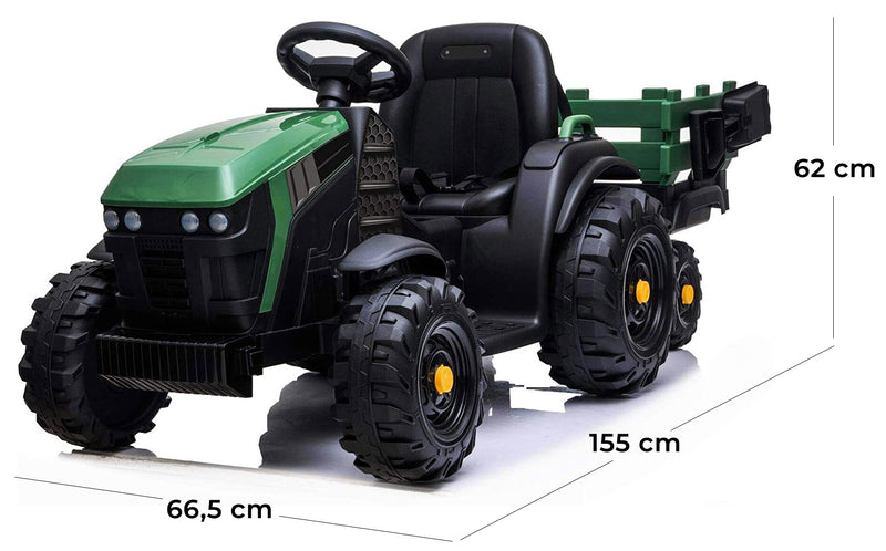 Trattore Elettrico per Bambini 12V con Rimorchio Happy Kids Verde-5