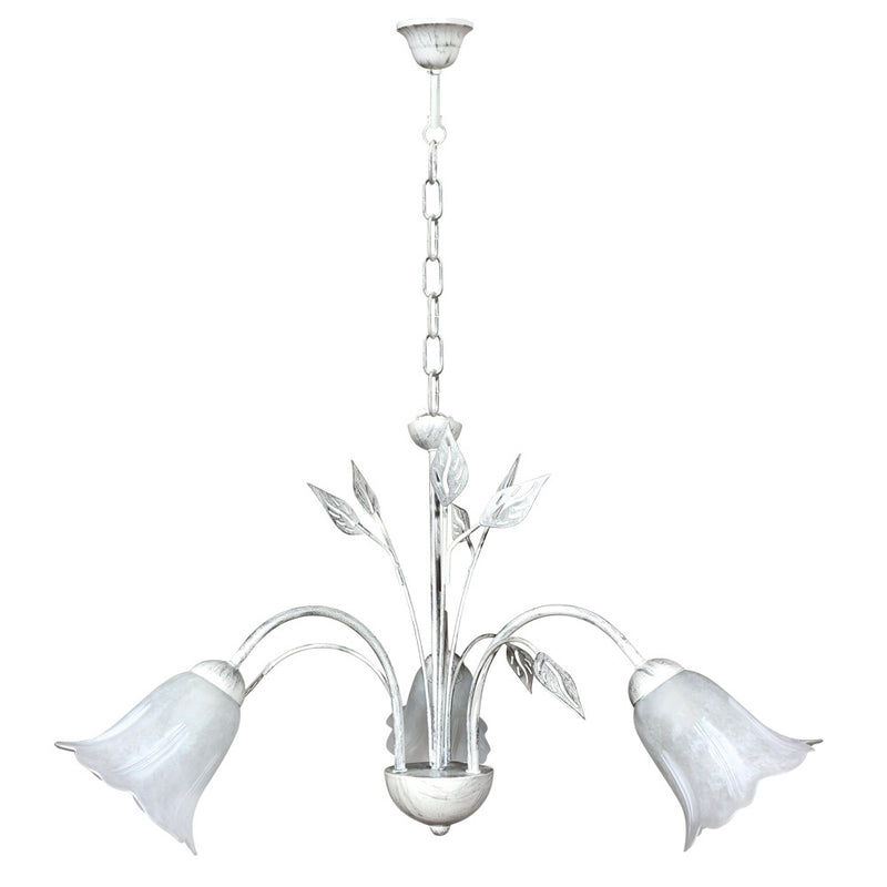 Lampadario 3xE14 Montatura Bianco Argento Vetro Spugnato Bianco E-Energy Teresa-1