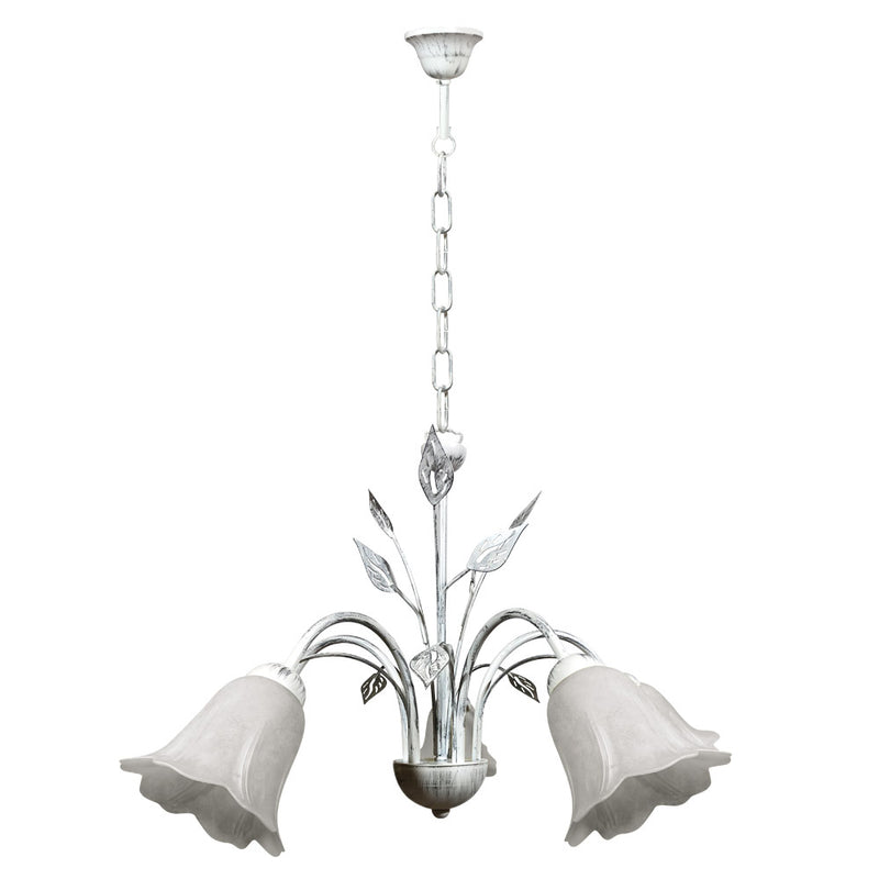 Lampadario 5xE14 Montatura Bianco Argento Vetro Spugnato Bianco E-Energy Teresa-1