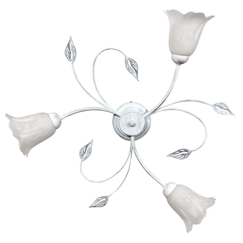 Plafoniera 3xE14 Montatura Bianco Argento Vetro Spugnato Bianco E-Energy Teresa-1