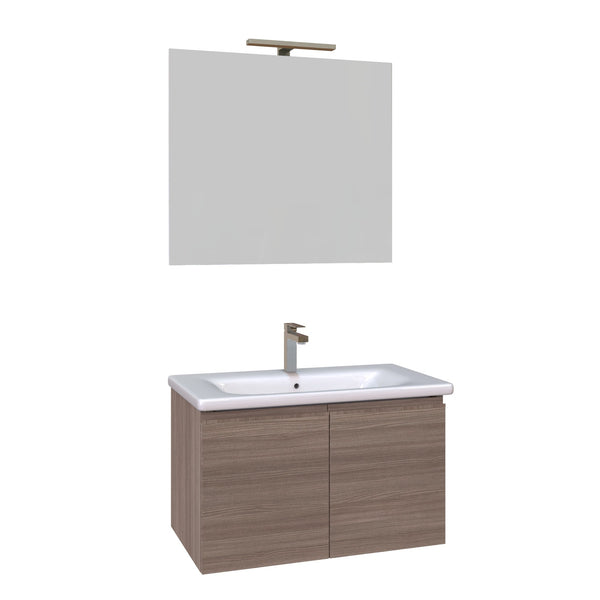 Hängender Badezimmerschrank 80 cm Bonussi Dorado Olmo Terra Waschbecken und Spiegel sconto