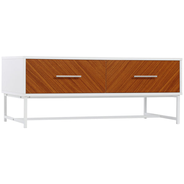 prezzo Couchtisch 2 Schubladen 100 x 50 x 40 cm aus Holz und weißem und braunem Metall