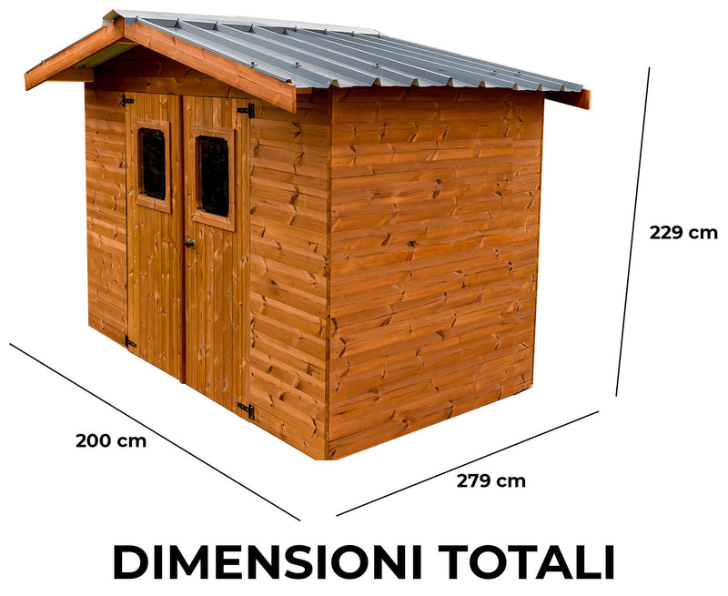 Casetta Box da Giardino 2,35x2,15 m Senza Pavimento in Legno Picea Massello 28mm Tetto in Acciaio Thermabri-2