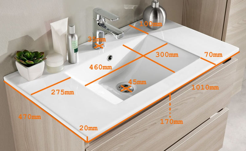 Lavabo Rettangolare da Incasso in Ceramica 101x46,5x2cm TFT Bianco-2