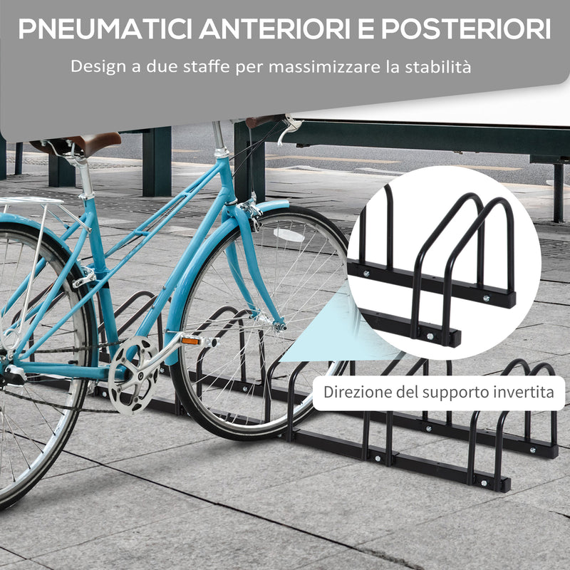 Rastrelliera Porta Biciclette 6 Posti 179x33x27 cm in Acciaio Nero-6