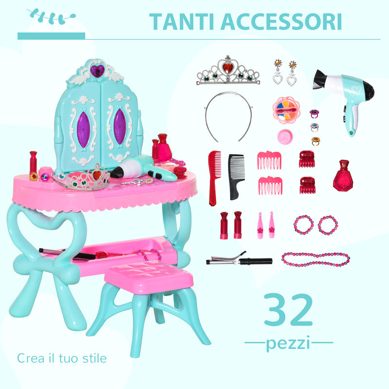 Specchiera Giocattolo per Bambini  49,5x23x66 cm Tavolo per Trucco Blu e Rosa-5