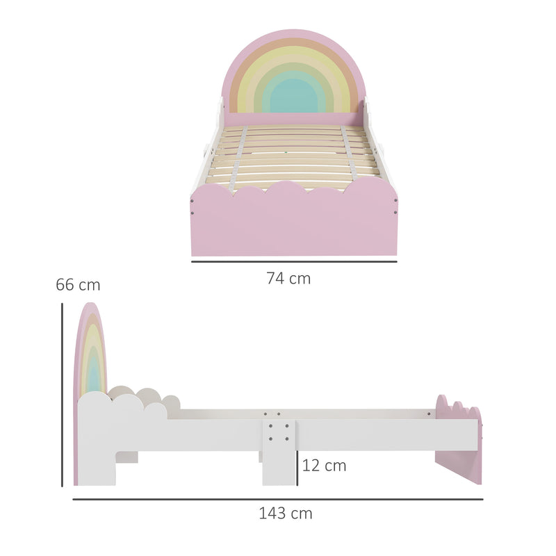 Lettino per Bambini 3-6 Anni con Sponde Laterali Anticaduta 143x74x66 cm in MDF Bianco e Rosa-3