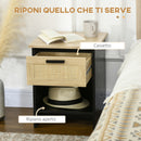 Comodino 1 Cassetto 1 Ripiano 40x40x50 cm in Legno e Rattan Nero e Naturale-5