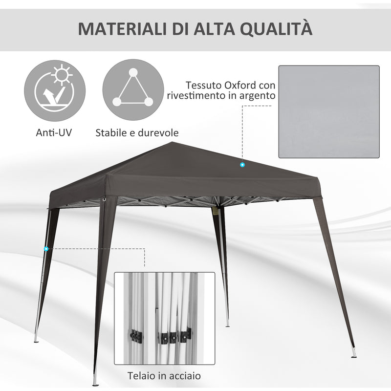 Gazebo Pieghevole da Giardino  con Struttura  Antivento 2,4x2,4m in Acciaio e Corde Caffè-3