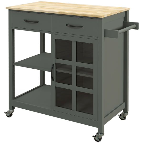 Carrello da Cucina 88,5x46x91,5 cm in Legno MDF e Vetro Grigio sconto