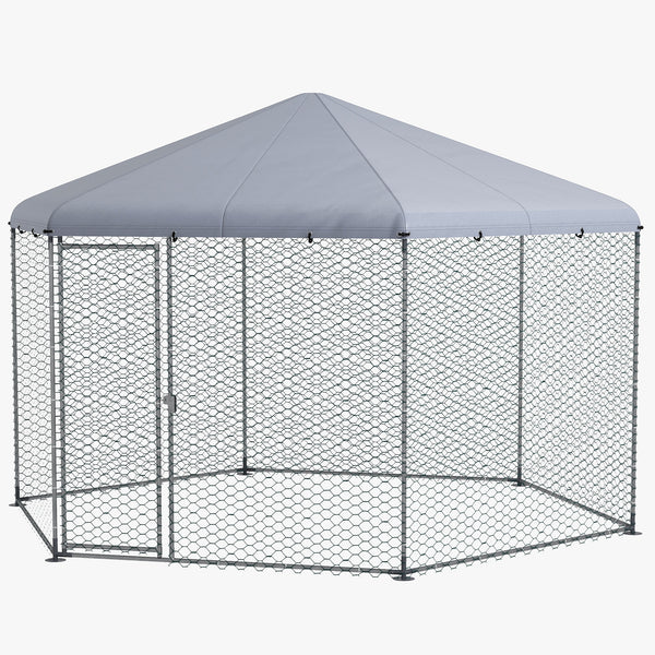 sconto Pollaio Gabbia per Galline da Esterno 4x3,5x2,6m in Acciaio e Tessuto Oxford Argento