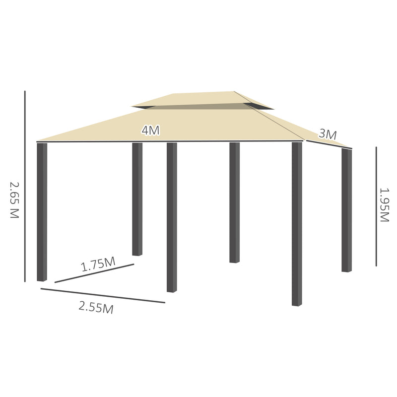 Gazebo da Giardino 3x4m con Tende in Acciaio e Poliestere Bianco e Crema-3