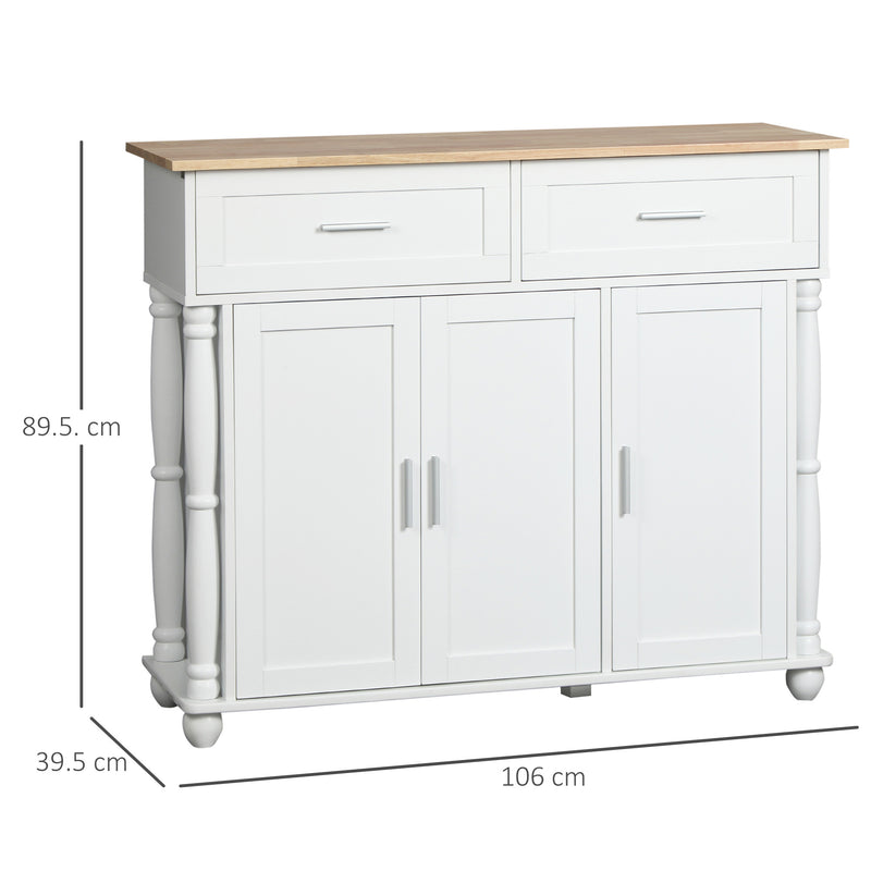 Isola per Cucina 106x39,5x89,5 cm 2 Cassetti 2 Ante Bianco-3