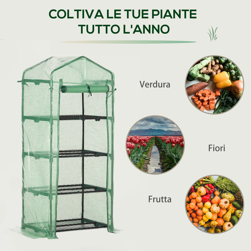 Serra da Giardino Verticale 70x50x160 cm 4 Ripiani in Acciaio e PE Verde Scuro-7