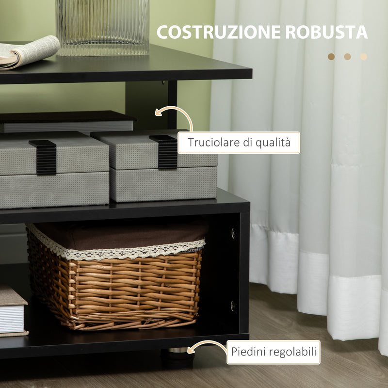 Tavolino da Caffè Asimmetrico 60x60x45 cm con Ripiani e Piedini Regolabili in Legno Nero-6