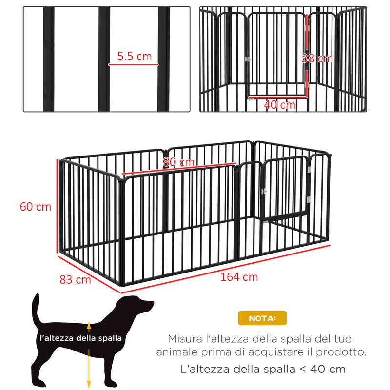 Recinto per Cani a 6 Pannelli Modulabili da Interno ed Esterno 164x83x60 cm in Acciaio Nero-3