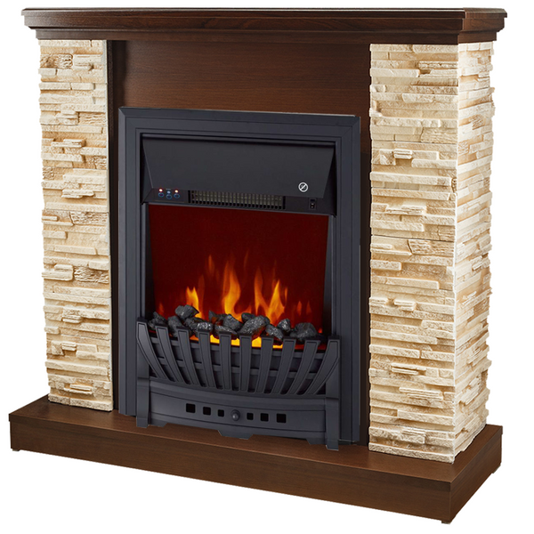 Camino Elettrico da Pavimento 90,3x98x30 cm Effetto Fiamma 2000W Rock & Pluton Noce prezzo