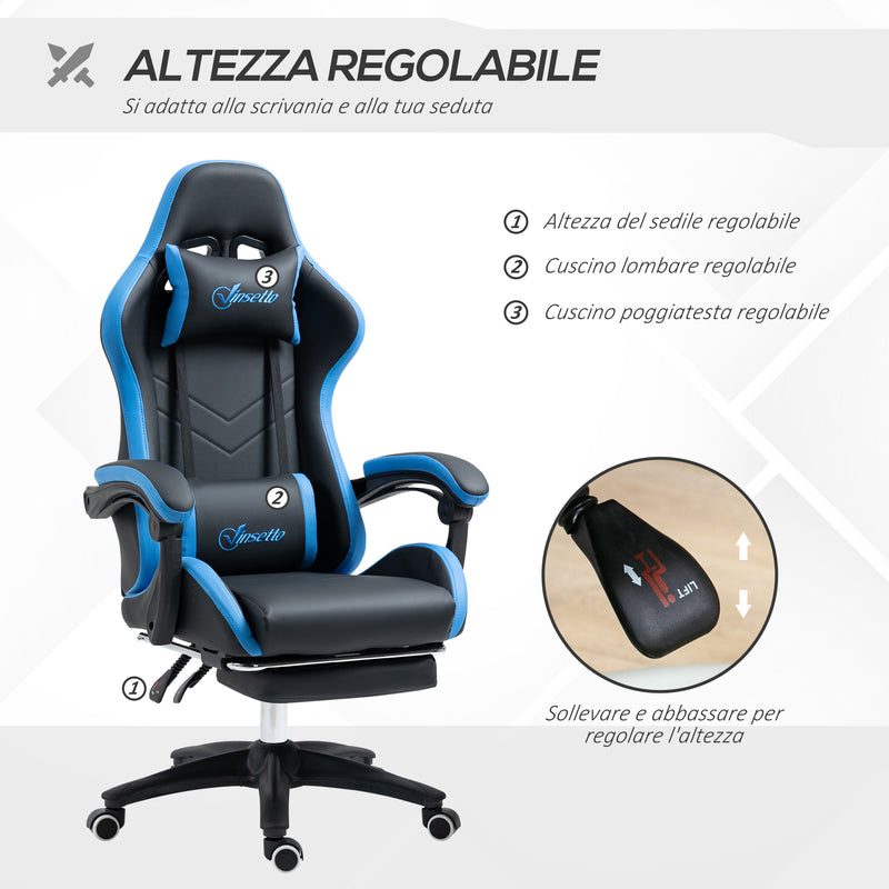 Sedia da Gaming Ergonomica 65x65x121-129 cm in Similpelle Blu e Nero-4