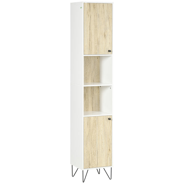 prezzo Badezimmersäule 2 Regale 2 Türen 30 x 31,5 x 169 cm in weißer Spanplatte und Holzfarbe