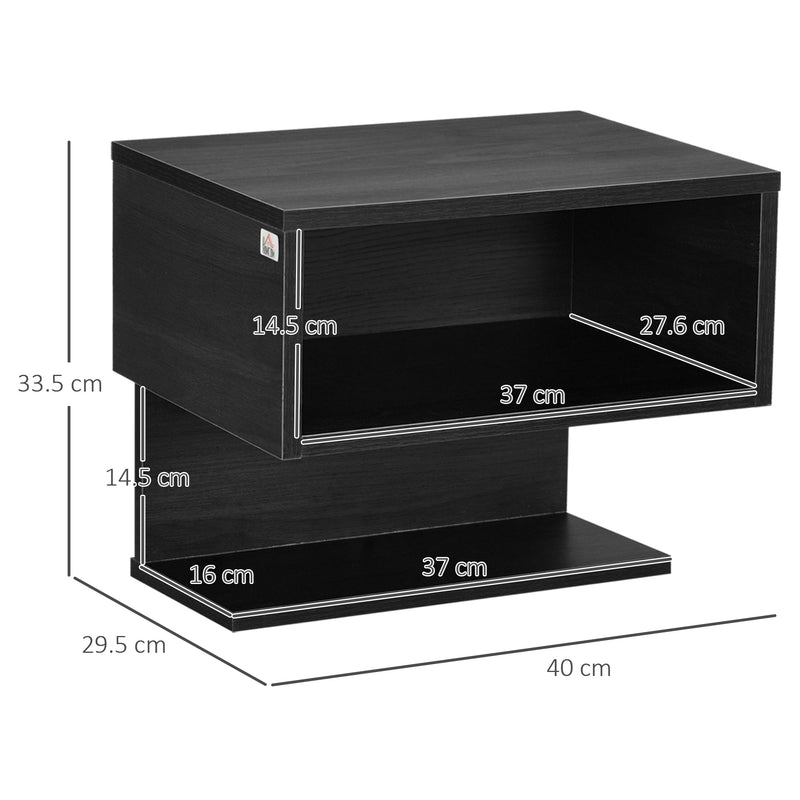 Set 2 Scaffali a Parete 40x29,5x33,5 cm con Ripiano Aperto e Piano d'Appoggio in MDF Nero-3