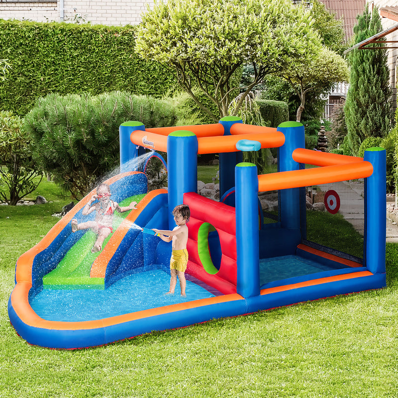 Castello Giostra Gonfiabile 380x340x170 cm con Scivolo Piscina e Pompa Multicolor-2