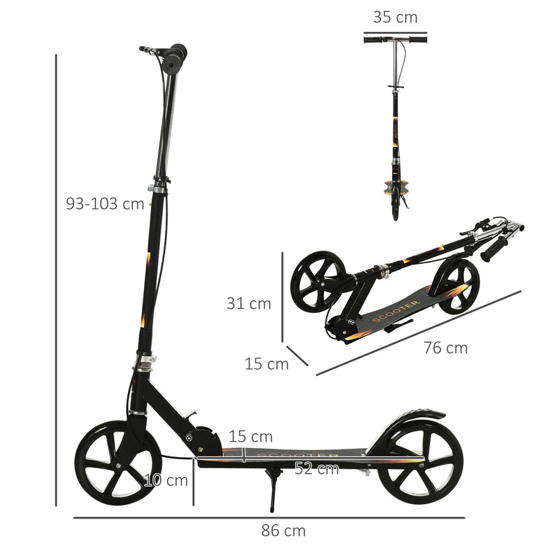 Monopattino per Bambini 86x35x93/98/103 cm Manubrio 3 Altezze in Metallo Nero-3