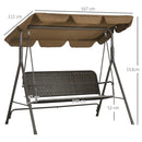 Dondolo da Giardino 3 Posti 167x112x153 cm in Rattan PE e Acciaio Marrone-3