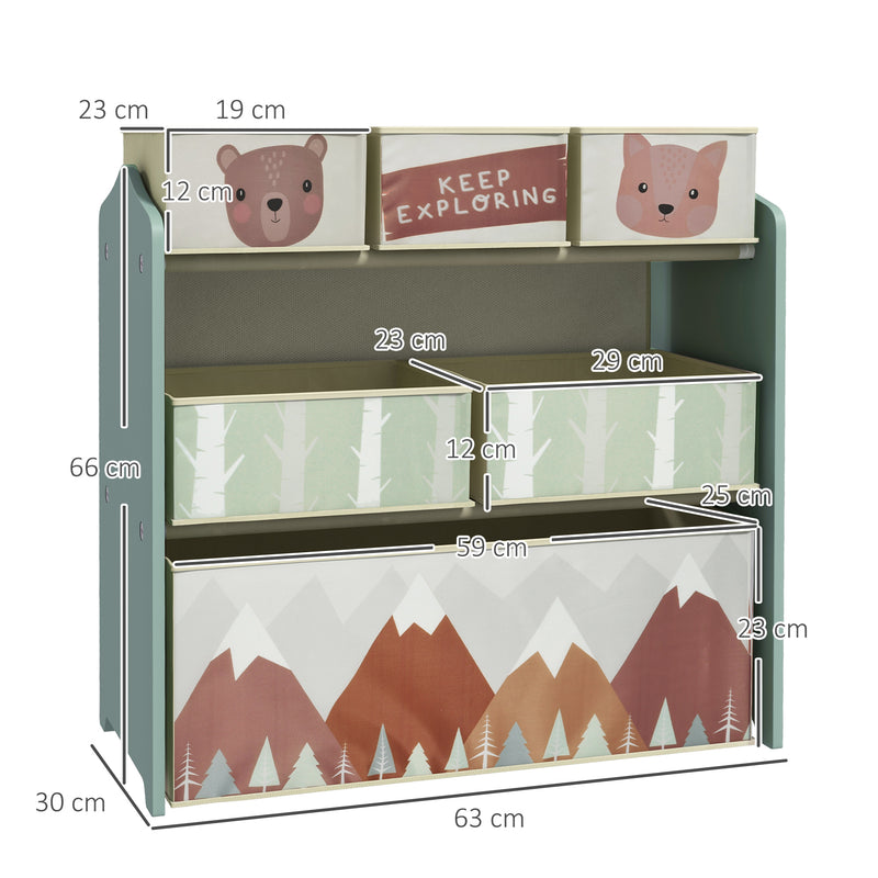 Scaffale Portagiochi per Bambini 63x30x66 cm 6 Contenitore Rimovibili Verde-3