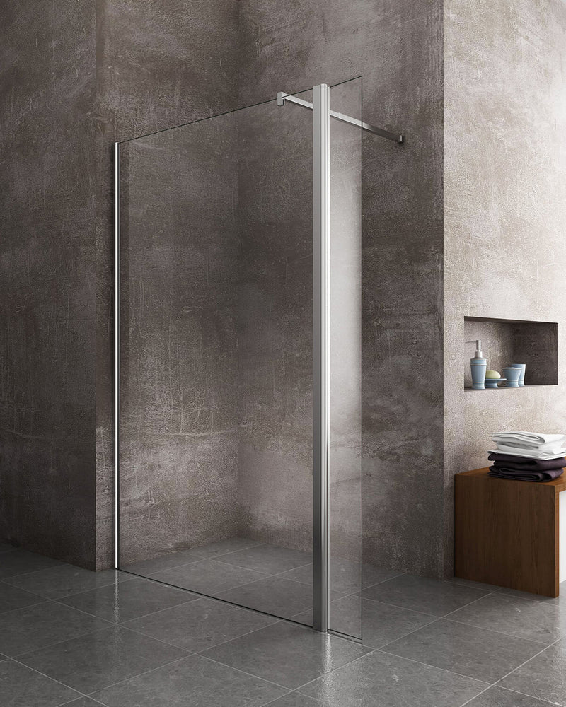 Parete Doccia Walk-In con Antina in Cristallo Trasparente 8mm H200 Varie Misure-5