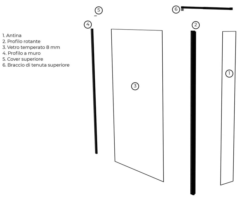 Parete Doccia Walk-In con Antina in Cristallo Trasparente 8mm H200 Varie Misure-7