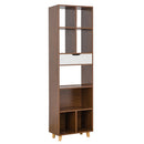 Libreria 8 Ripiani 1 Cassetto 53x185x30 cm in Legno Melaminico Zebrano e Bianco Opaco-1