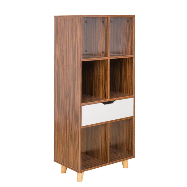 online Libreria 6 Ripiani 1 Cassetto 53x155x30 cm in Legno Melaminico Zebrano e Bianco Opaco