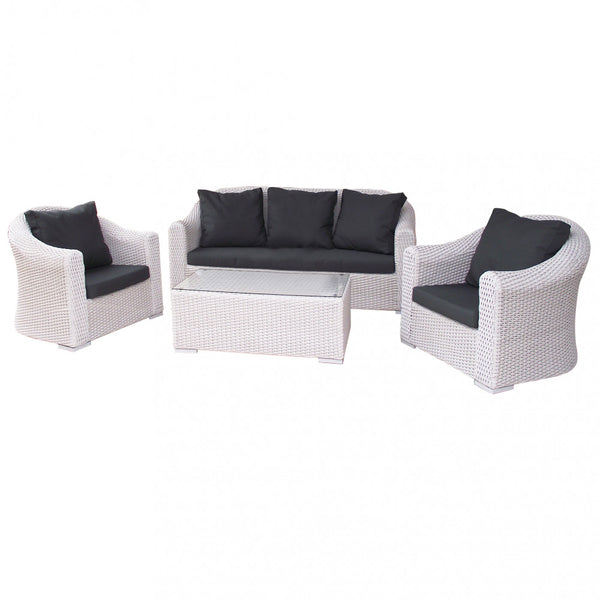 Garden Lounge Set Sofa 2 Sessel und Couchtisch mit Kissen aus weißem Korbgeflecht online