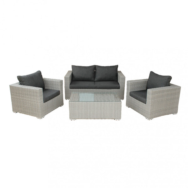 online Garden Lounge Set Sofa 2 Sessel und Couchtisch mit Kissen aus grauem Korbgeflecht