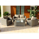 Set Salotto da Giardino Divano 2 Poltrone e Tavolino con Cuscini in Wicker Marrone-1