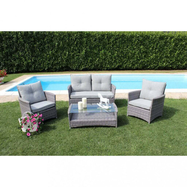 online Garden Lounge Set Sofa 2 Sessel und Couchtisch mit Kissen aus grauem Korbgeflecht