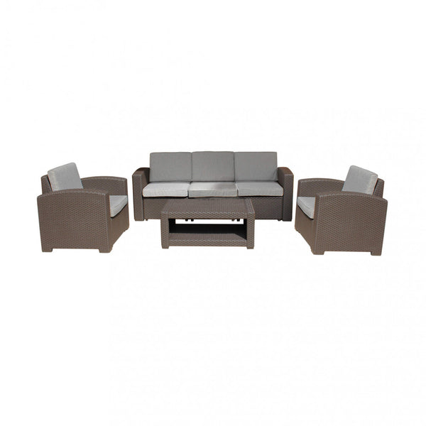 Garden Lounge Set Sofa 2 Sessel und Couchtisch mit Kissen aus taubengrauem Kunststoff sconto