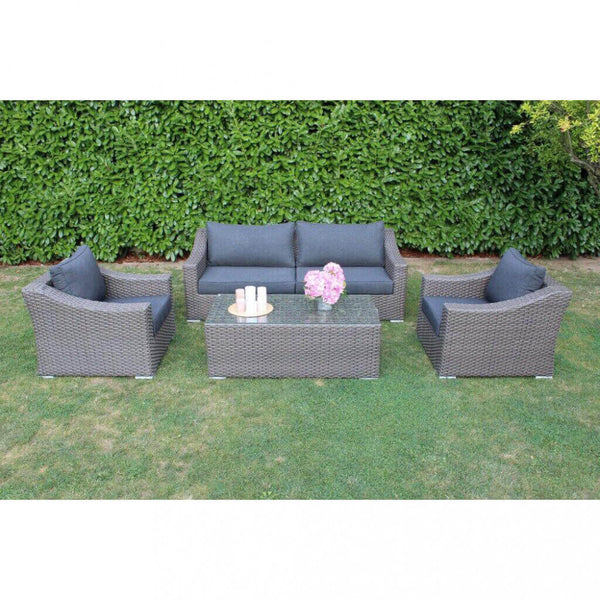 Garden Lounge Set Sofa 2 Sessel und Couchtisch mit Kissen aus braunem Korbgeflecht sconto