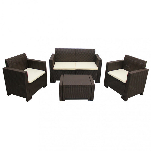 online Garden Lounge Set Sofa 2 Sessel und Couchtisch mit Kissen aus braunem Kunststoff