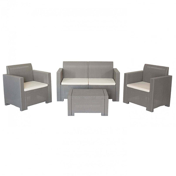 Garden Lounge Set Sofa 2 Sessel und Couchtisch mit Kissen aus taubengrauem Kunststoff online