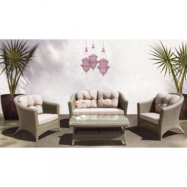 Garden Lounge Set Sofa 2 Sessel und Couchtisch mit Korbkissen sconto