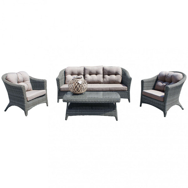 acquista Garden Lounge Set Sofa 2 Sessel und Couchtisch mit Kissen aus grauem Korbgeflecht