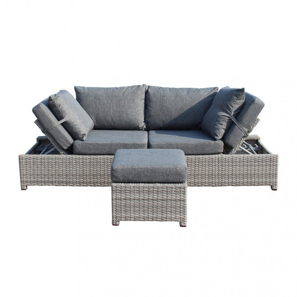 Sofa mit Hocker Ecuador und Kissen aus grauem Korbgeflecht sconto