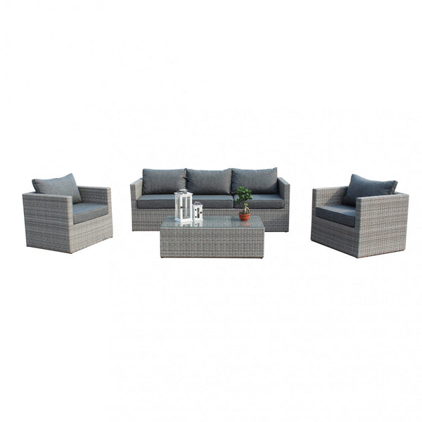 Garden Lounge Set Sofa 2 Sessel und Couchtisch mit Kissen aus grauem Korbgeflecht prezzo