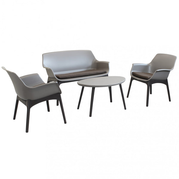 Garden Lounge Set Sofa 2 Sessel und Couchtisch mit Kissen aus taubengrauem Kunststoff online